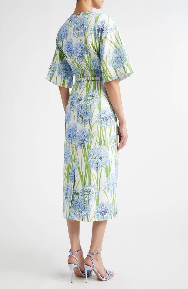 Oscar de la Renta Allium Cotton Stretch Poplin Belted Midi Dress, Alternate, color, Blue/ White