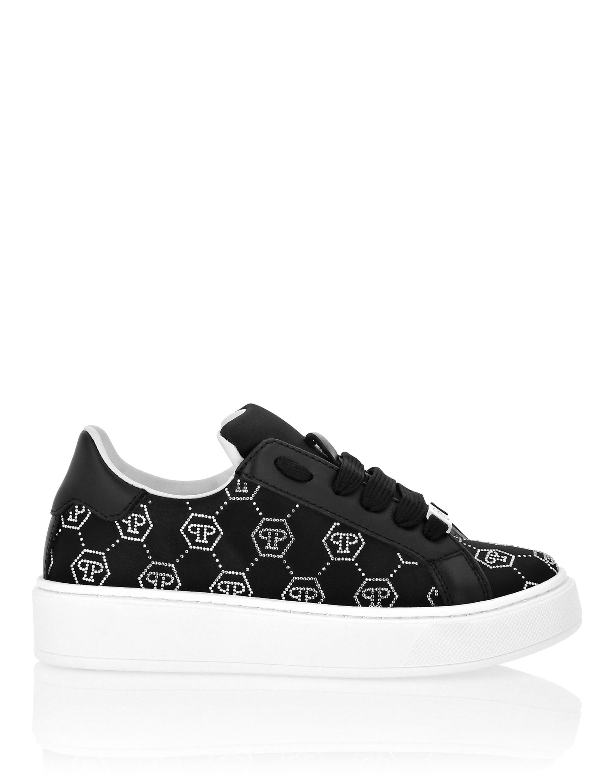 Satin Lo-Top Sneakers Monogram Strass Girl, Alternate, color, black/white
