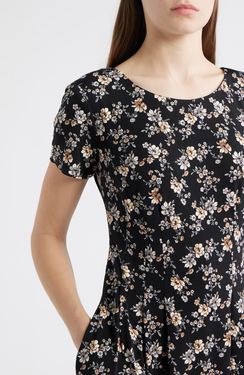 Connected Apparel Floral Dress, Alternate, color, Black
