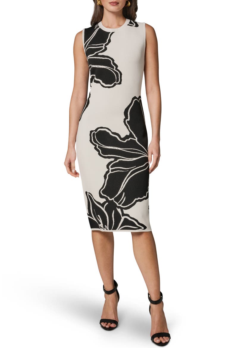 Floral Sleeveless Jacquard Midi Dress, Main, color, CREAM/ BLACK