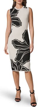 Donna Karan New York Floral Sleeveless Jacquard Midi Dress