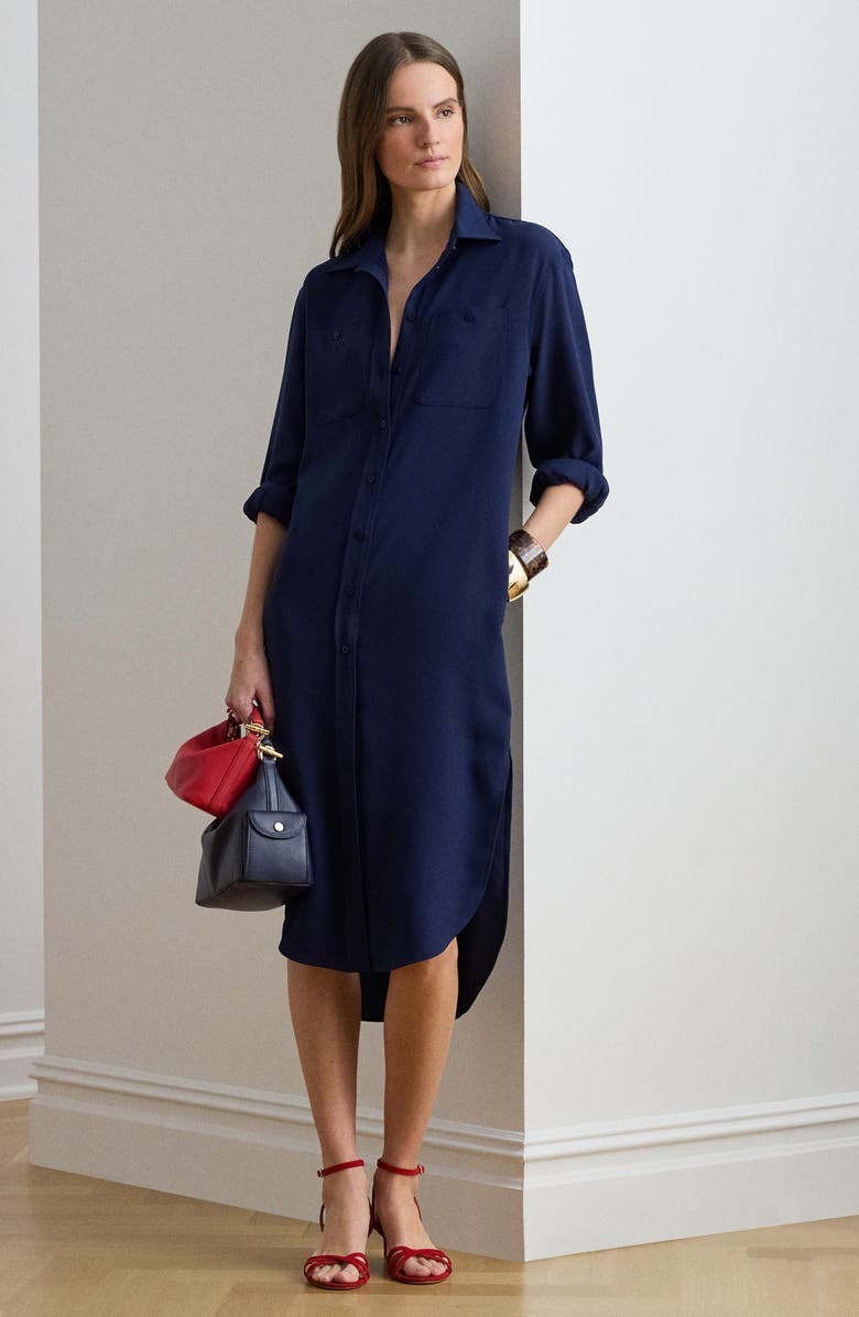 Lauren Ralph Lauren Long Sleeve Double Faced Georgette Shirtdress, Alternate, color, Refined Navy Blue