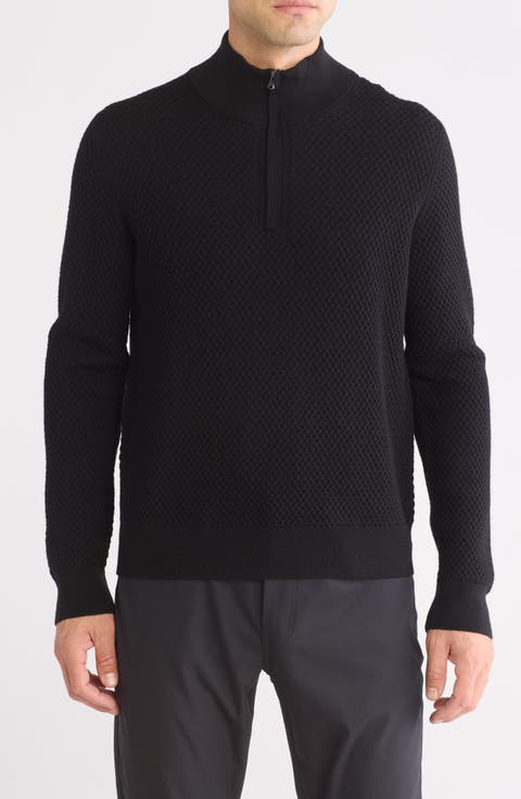 Textured Merino Wool Quarter Zip Pullover