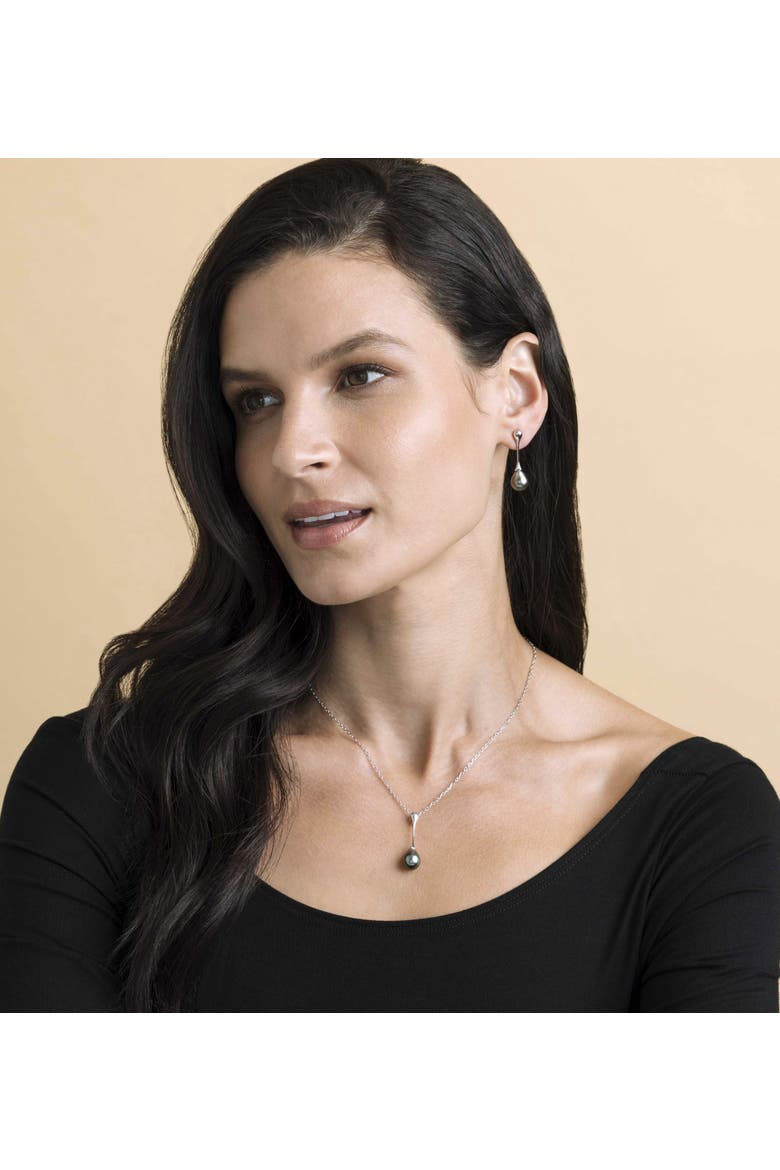 Tahitian Pearl Long Teardrop Pendant & Earrings Set, Alternate, color, Black Pearls