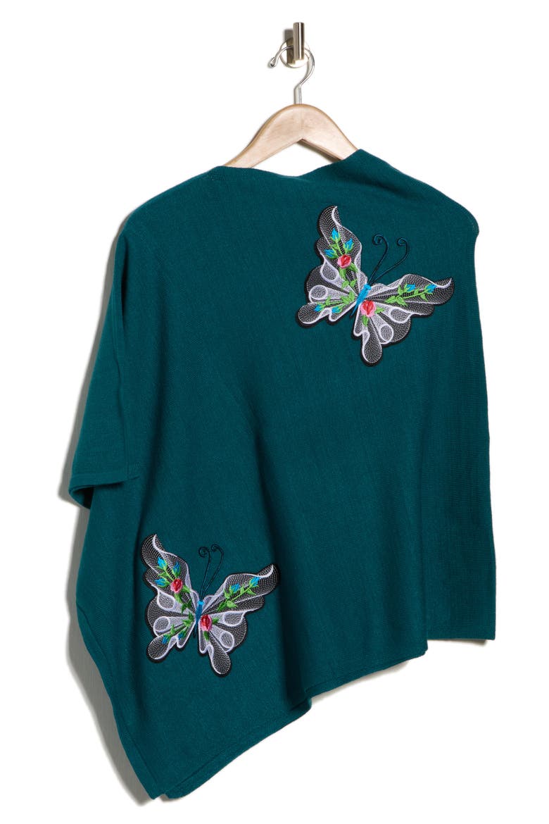 Butterfly Embroidered Poncho, Alternate, color, GREEN
