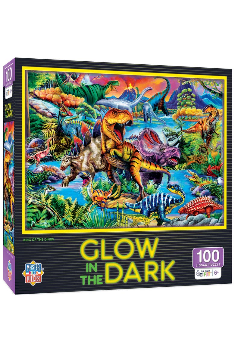King of the Dinos 100 Piece Glow Puzzle, Main, color, Multicolor