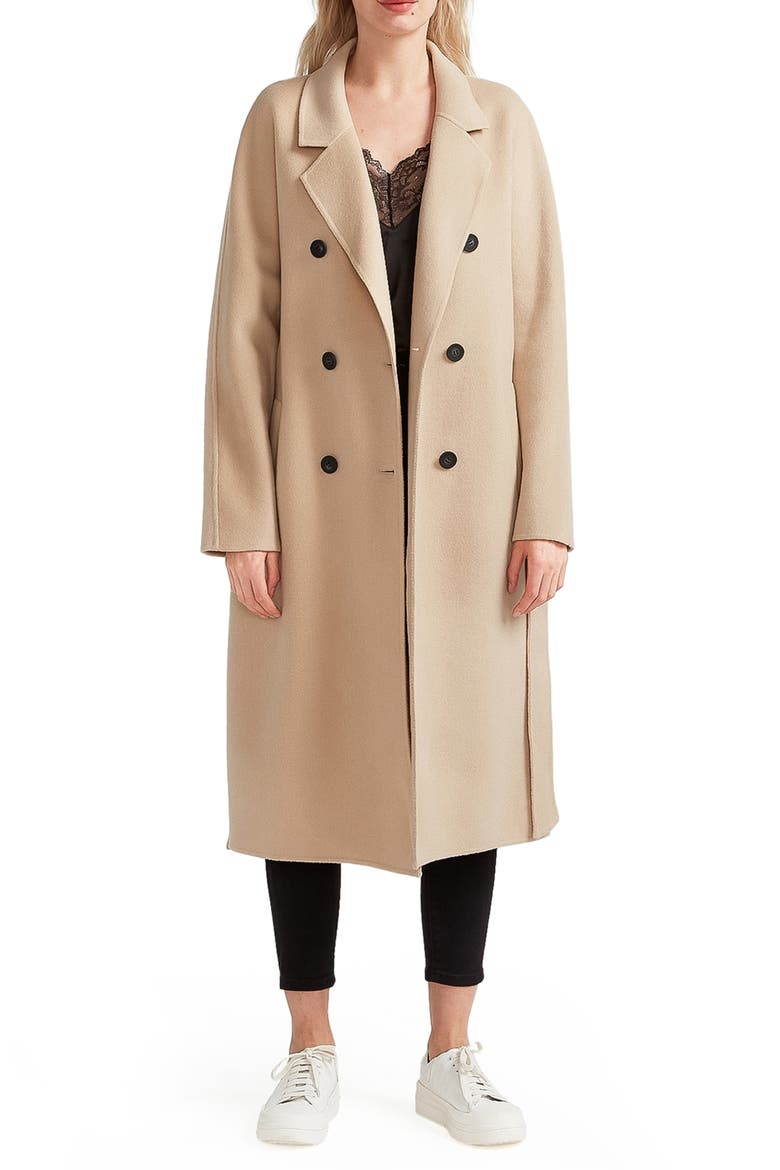Boss Girl Double Breasted Wool Blend Coat, Main, color, PALE OAT