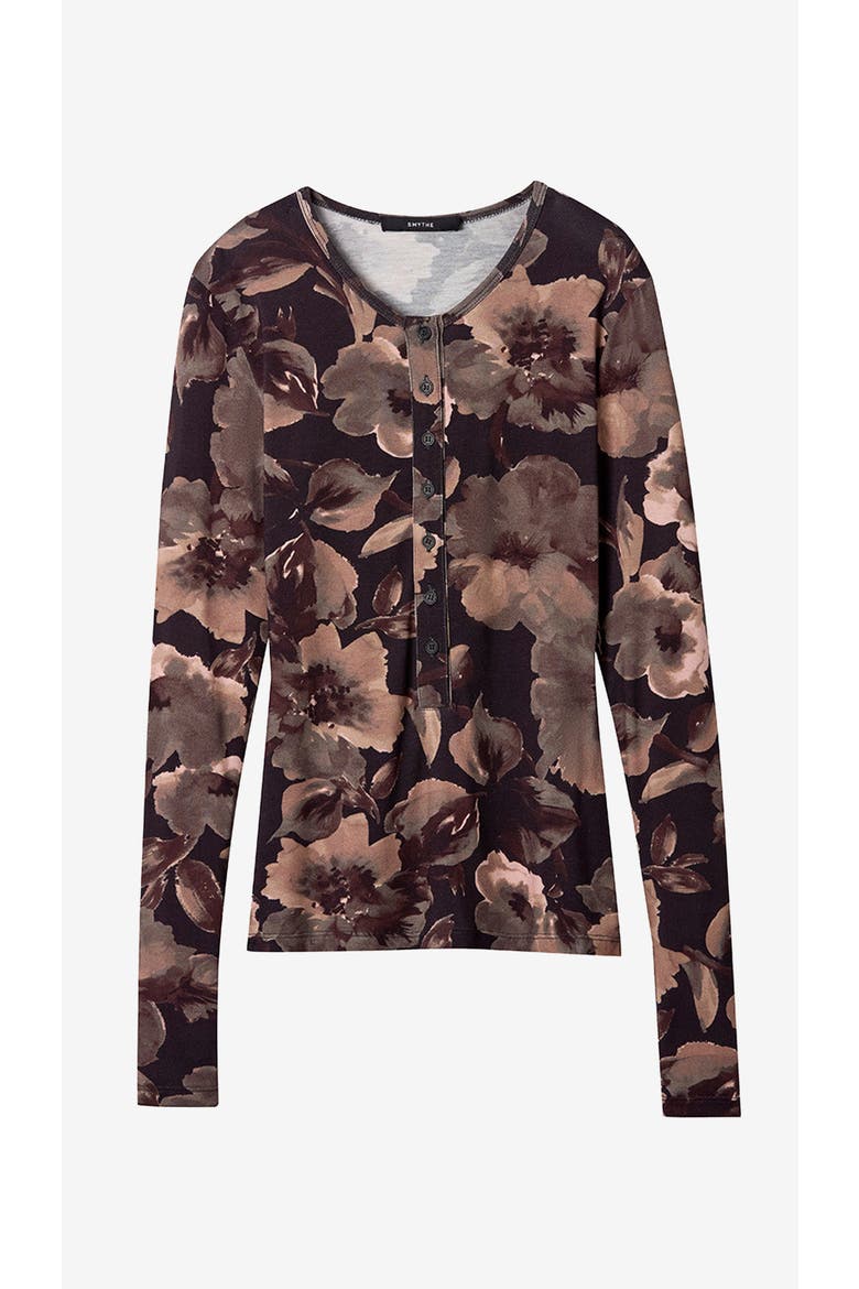 Scrunch Sleeve Henley Tee, Alternate, color, Carbon Floral