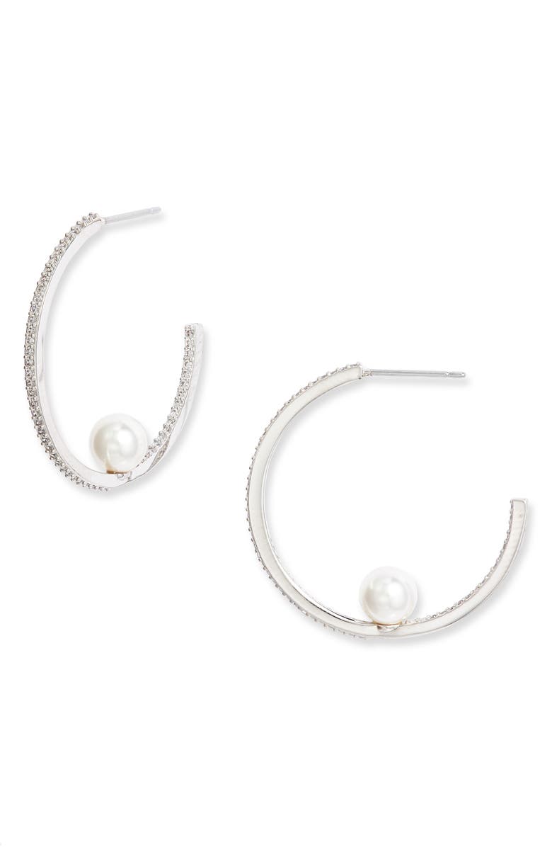Nadri Camila Imitation Pearl Hoop Earrings, Main, color, 