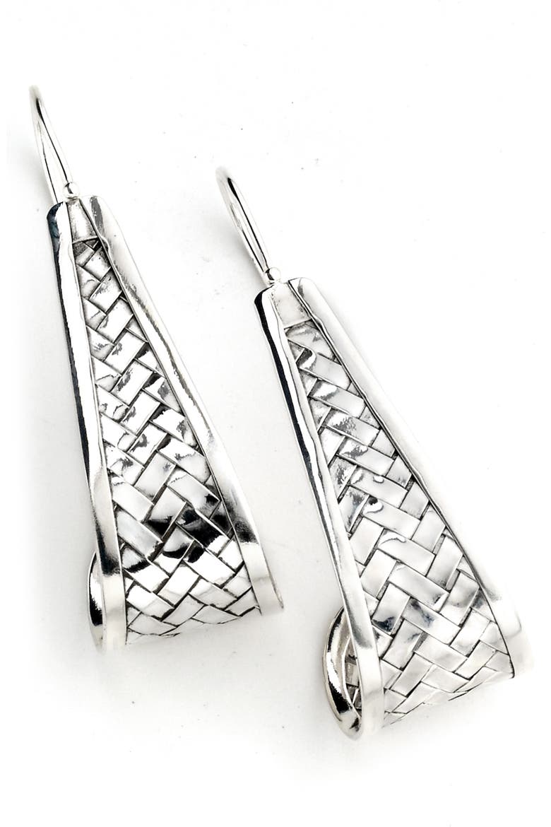 Basket Weave Drop Earrings, Alternate, color, SILVER