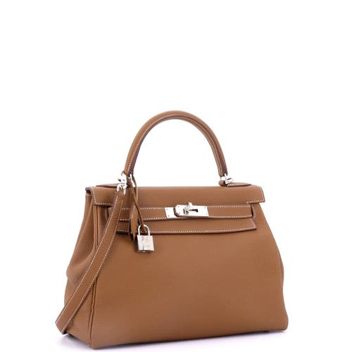 Pre-owned Hermes  Hermes Kelly Handbag Brown Togo With Palladium Hardware 28 In Gold
