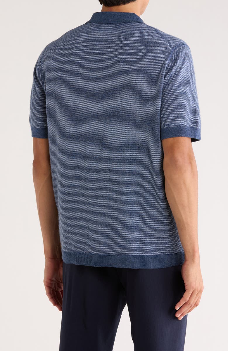 Vince Birdseye Short Sleeve Merino Wool Button-Up Sweater, Alternate, color, Heather Venice Blue / Pearl