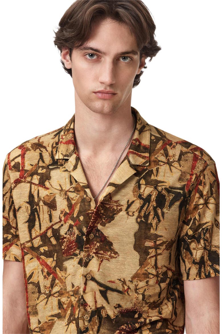 Marula Linen Short Sleeve Camp Shirt, Alternate, color, LIGHT OCHRE BROWN