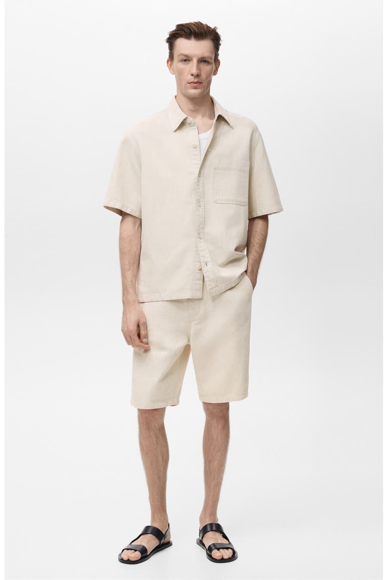 Boxy Short Sleeve Cotton & Linen Button-Up Shirt, Alternate, color, ECRU