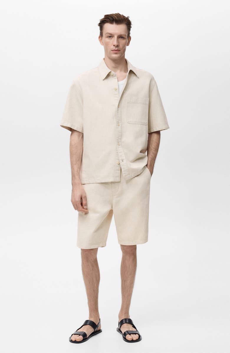 MANGO Boxy Short Sleeve Cotton & Linen Button-Up Shirt, Alternate, color, Ecru