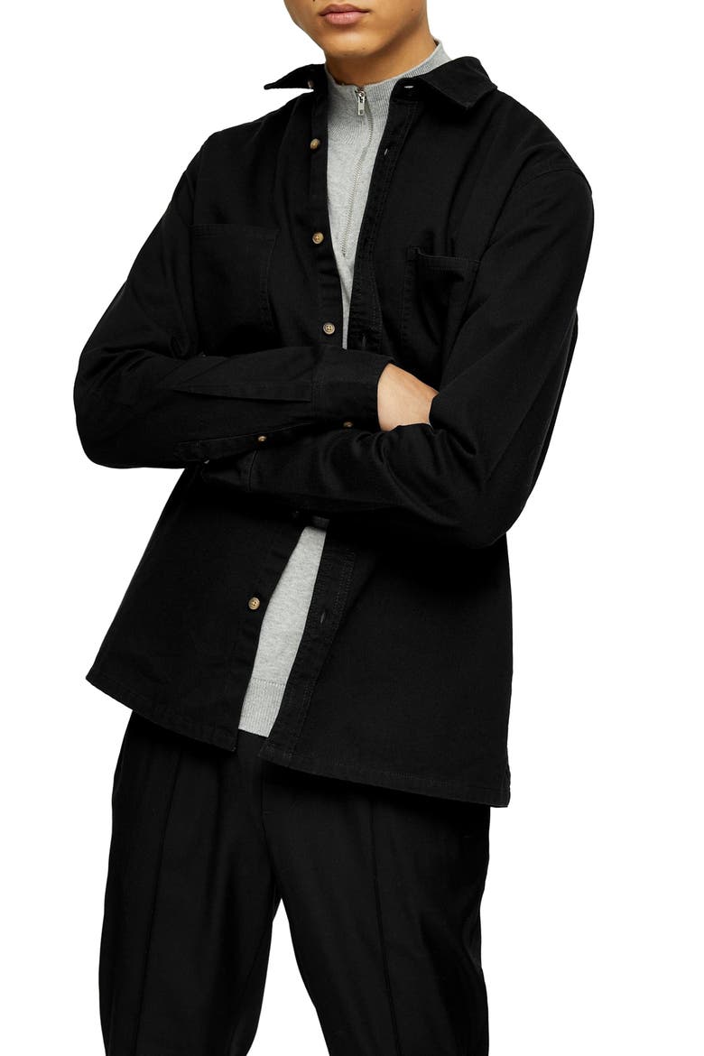 Solid Twill Button-Up Shirt, Main, color, BLACK