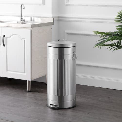 Happimess Theo Retro 8-gallon Step Trash Can With Soft-close Lid And Mini Trash Can In Silver