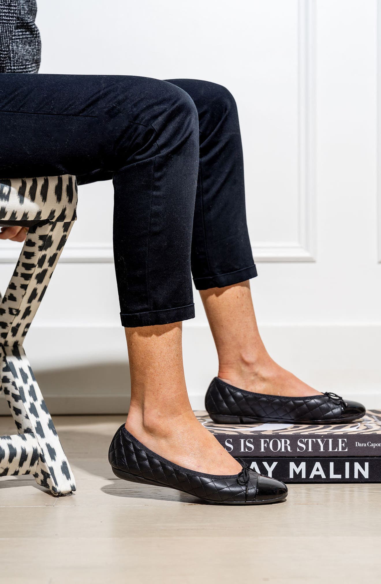 PAUL MAYER Best Cap Toe Quilted Ballet Flat, Alternate, color, Black Patent/ Black Nappa