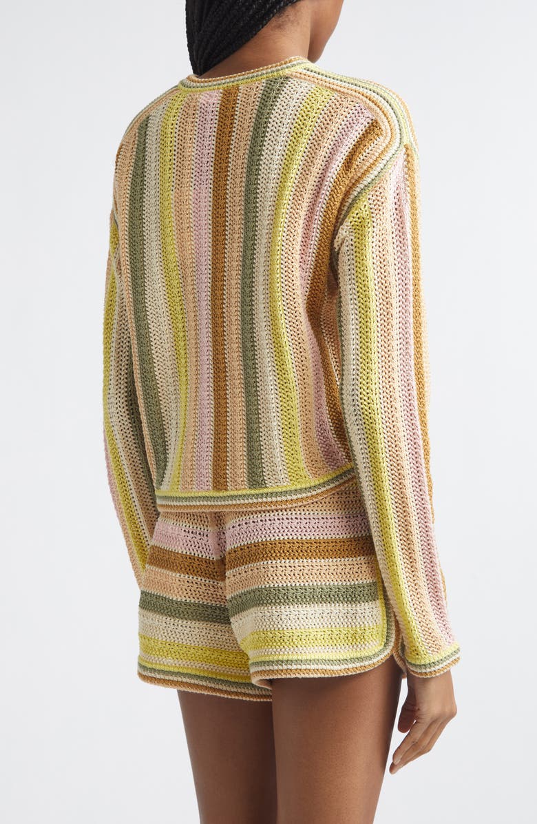 Zimmermann Indra Stripe Cotton Open Stitch Cardigan, Alternate, color, Yellow Multi