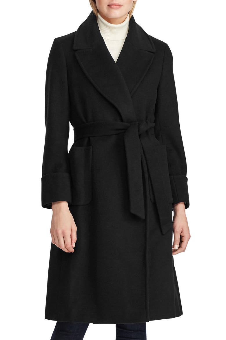 Wool Blend Wrap Coat, Main, color, BLACK