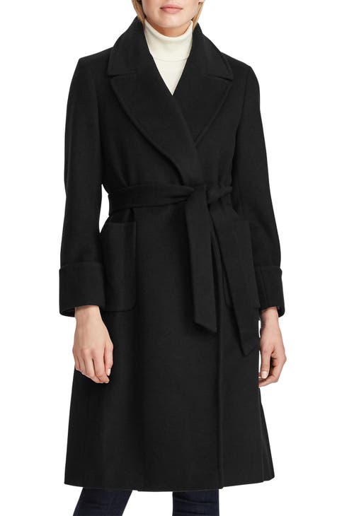 Fashion black wrap wool coat