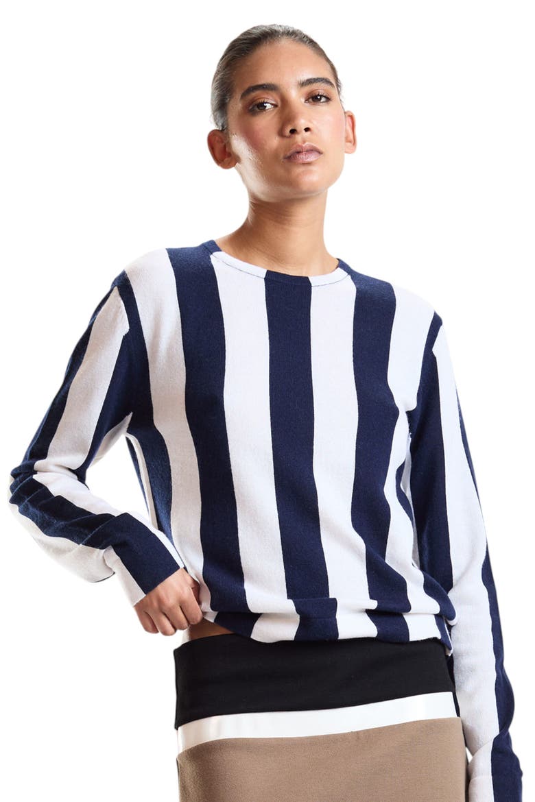 Sideline Striped Sweater, Alternate, color, Navy