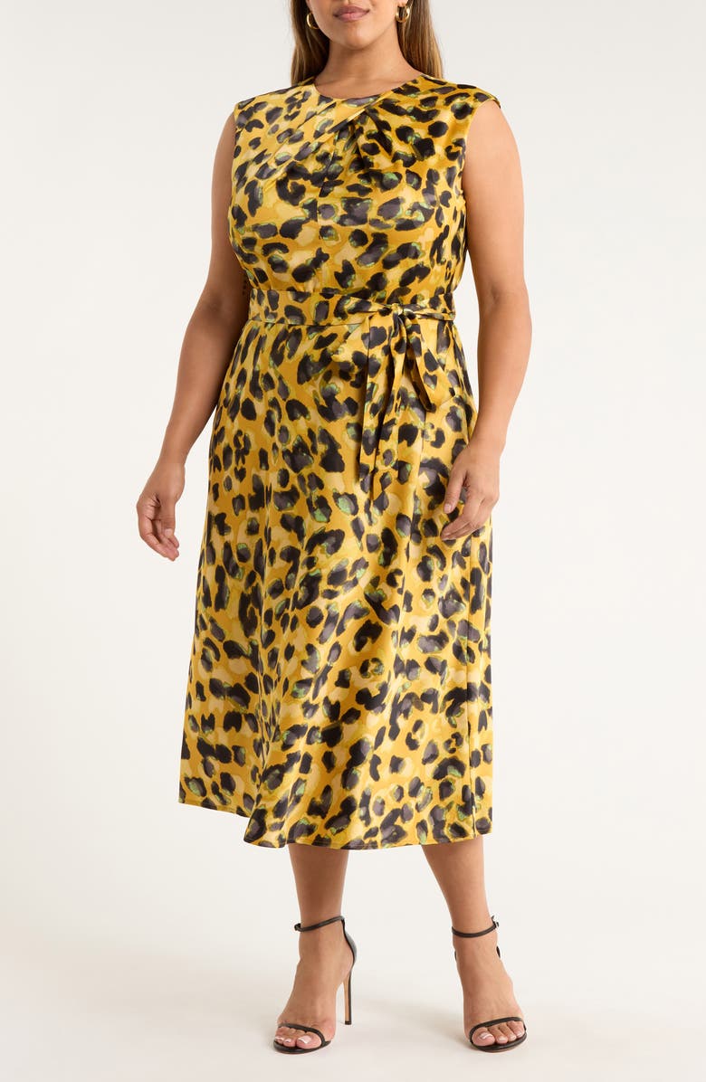 Tahari ASL Pleated Sleeveless Sleeveless Midi Dress, Main, color, Ginger Midi