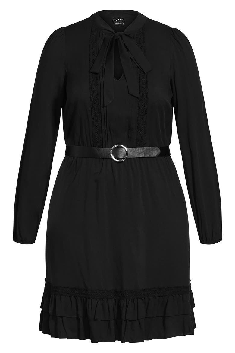 Precious Belted Long Sleeve Dress, Alternate, color, BLACK