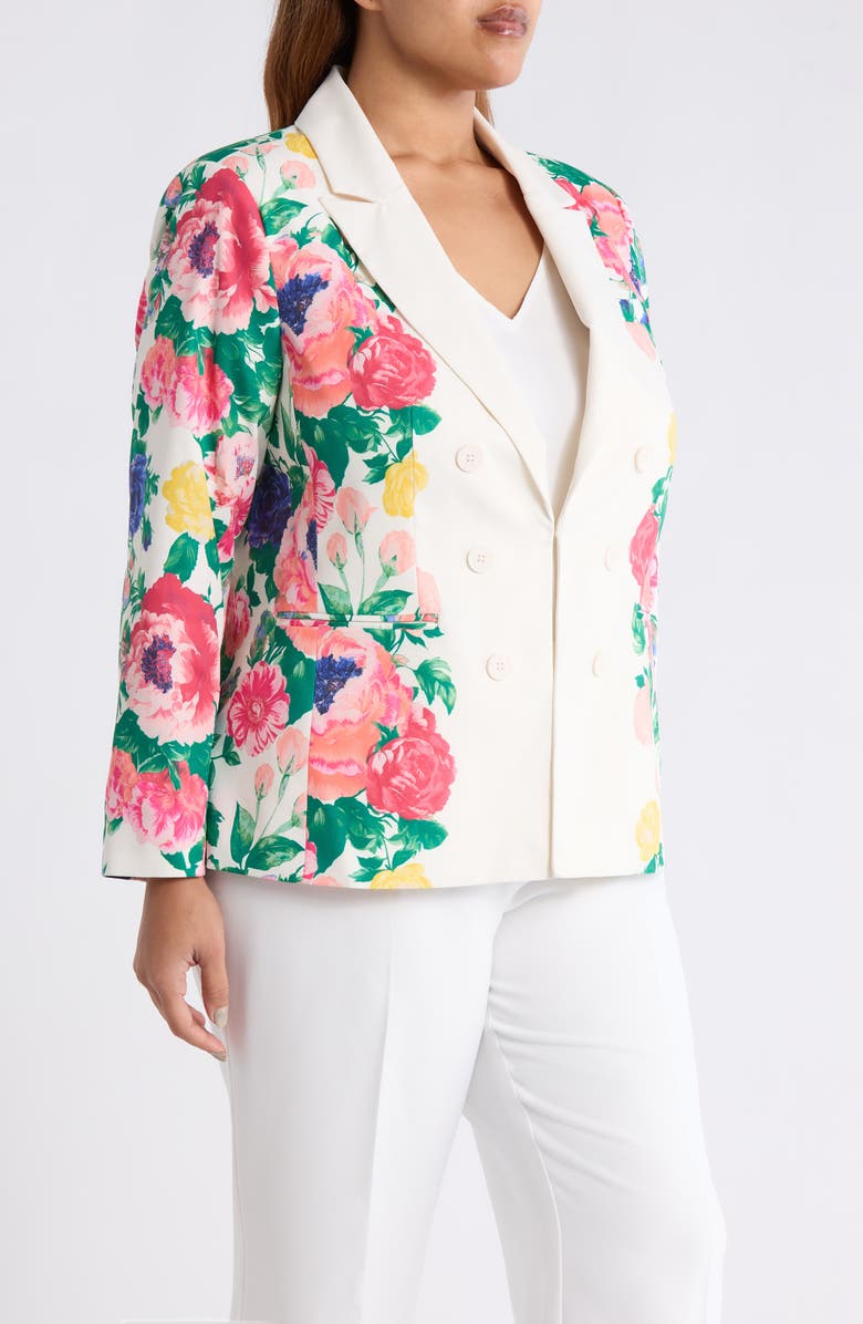 Tahari ASL Floral Double Breasted Blazer, Alternate, color, Ivory Multi
