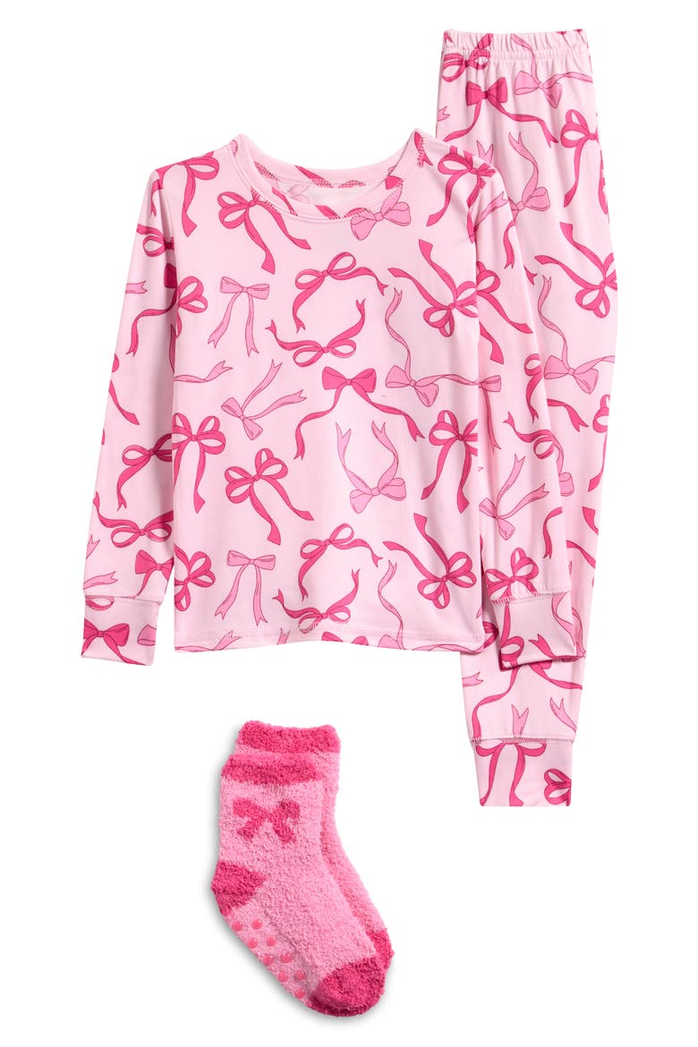 Kids' Snuggle Up 3-Piece Pajamas & Socks Set, Main, color, PINK BOWS