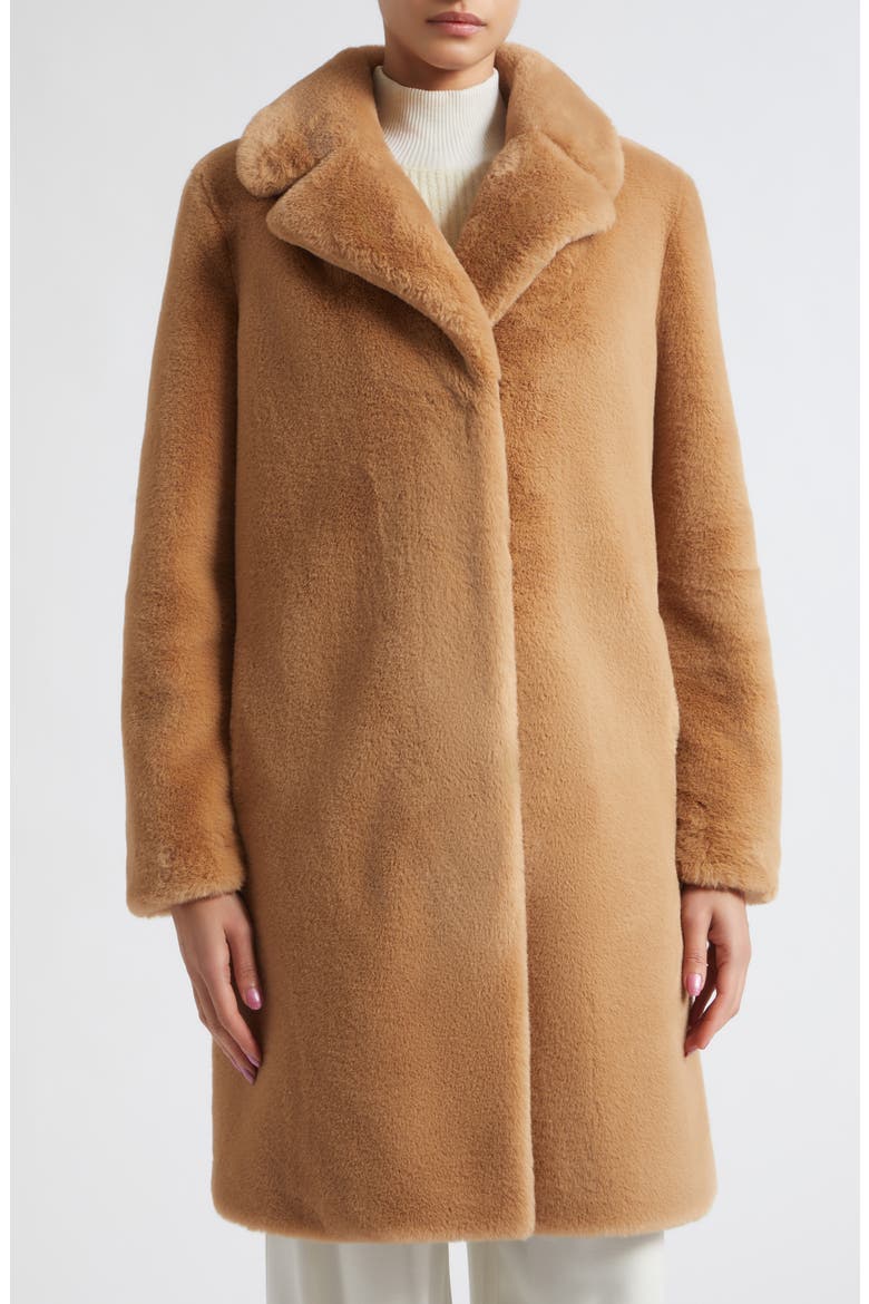 Faux Fur Notch Lapel Coat, Alternate, color, 2157 CAMEL
