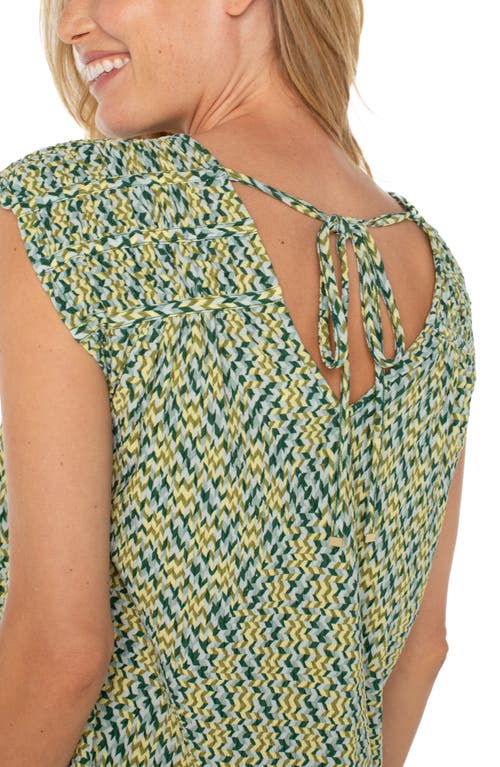Liverpool Los Angeles Short Sleeve Back Tie Top In Green Chevron