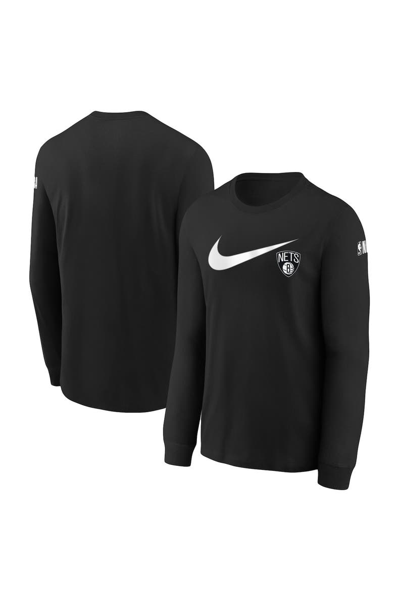 Nike Youth Nike Black Brooklyn Nets Swoosh Long Sleeve T-Shirt, Main, color,