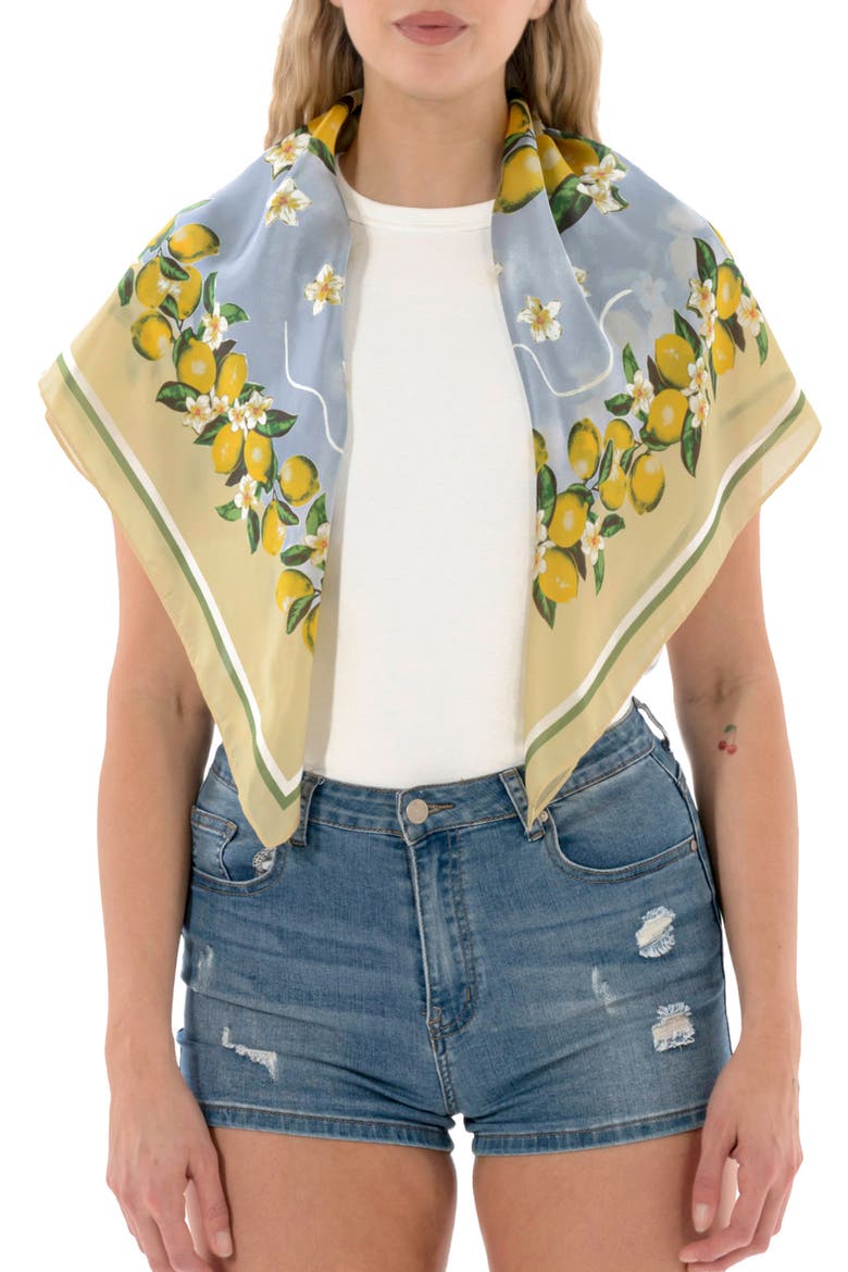Lemon Print Square Scarf, Main, color, YELLOW