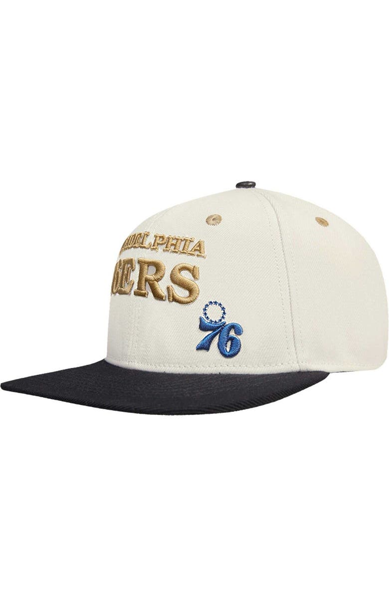 Post Men's Cream/Black Philadelphia 76ers Album Cover Snapback Hat, Alternate, color, 