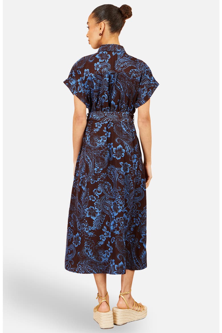 Paisley Belted Midi Shirt Dress, Alternate, color, Brown