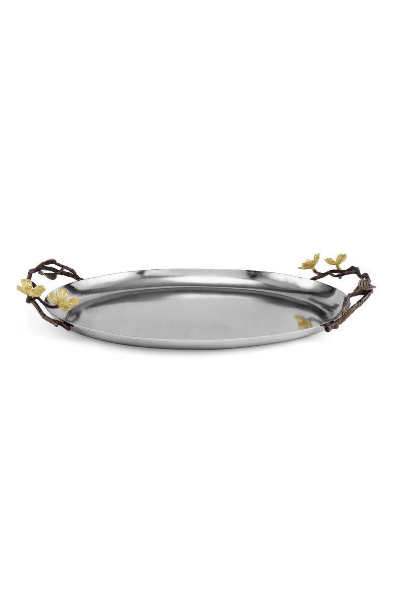 Michael Aram Dogwood Oval Metal Serving Tray, Alternate, color, Silver/ Gold