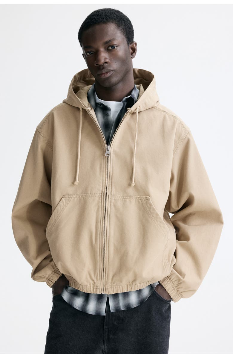H&M Hooded Workwear Jacket, Alternate, color, Beige