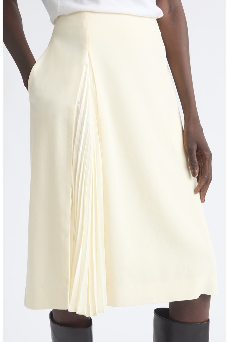 Pleat Godet Wool Sablé Skirt, Alternate, color, PORCELAIN