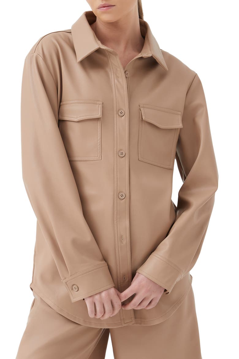 Lissa Faux Leather Button-Up Shirt, Main, color, BEIGE VEGAN LEATHER