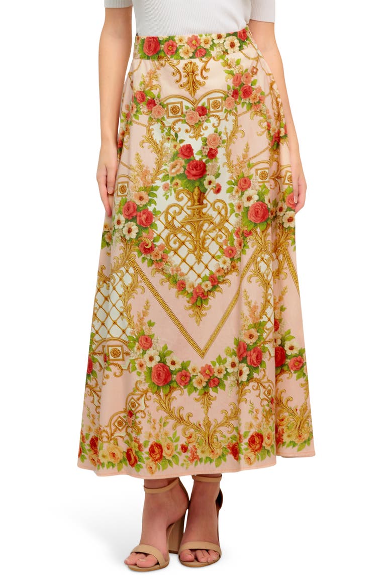 Printed Midi Skirt, Main, color, PINK