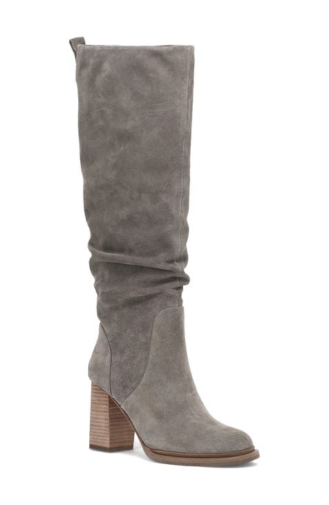 Grey leather boots knee high online