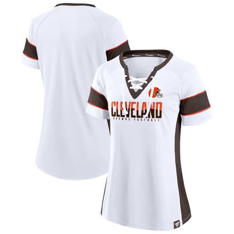 Women's Fanatics  White Cleveland Browns Athena Lace-Up V-Neck T-Shirt