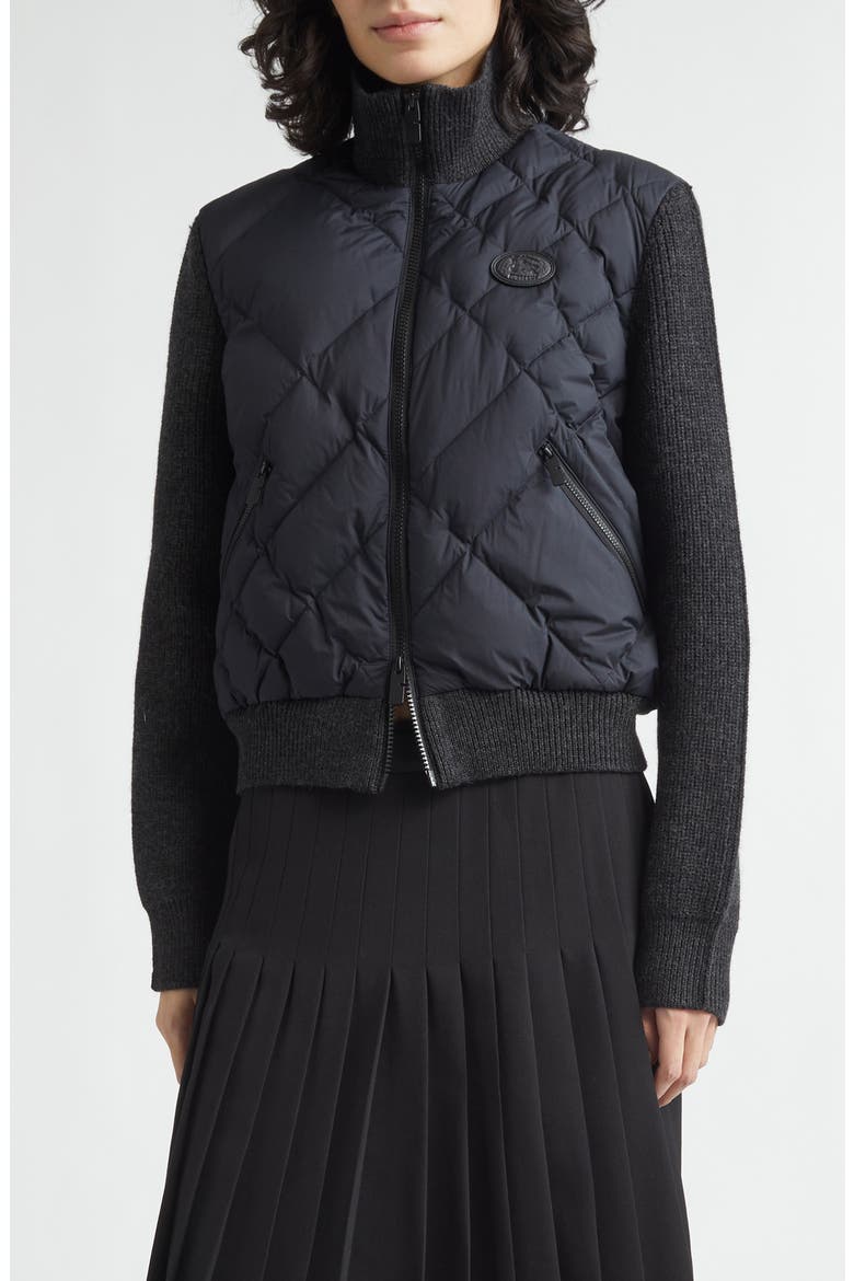 Check Stitch Mixed Media Jacket, Main, color, BLACK