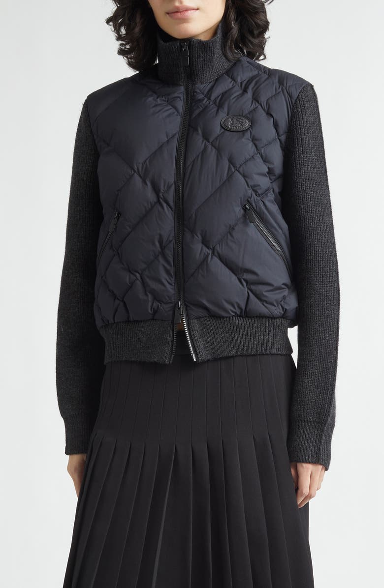 Burberry Check Stitch Mixed Media Jacket, Main, color, Black