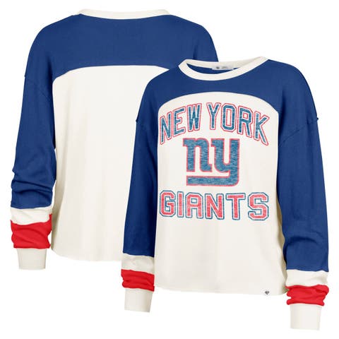 Women's '47 Cream New York Giants Double Header Curve Raglan Long Sleeve Crop Top