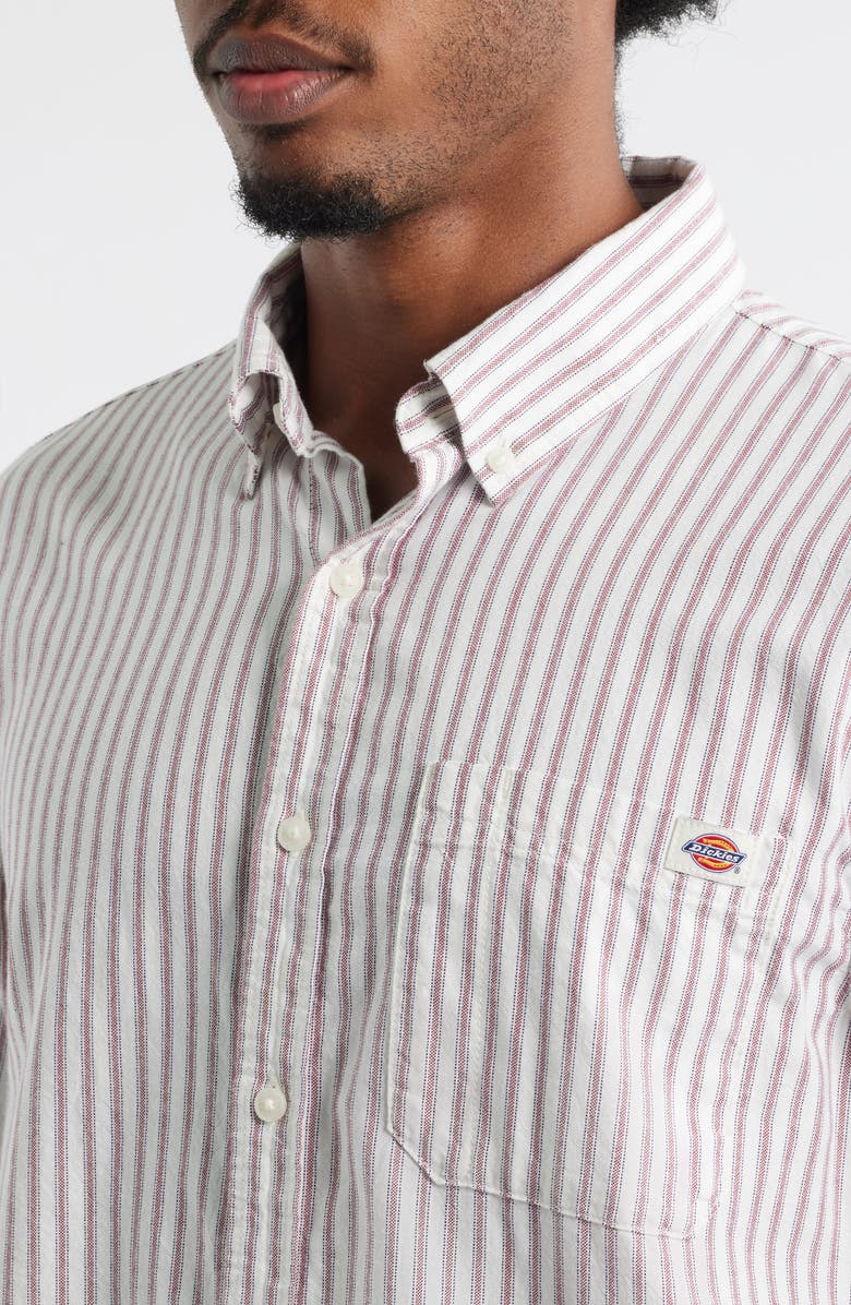 Dickies Gallatin Ticking Stripe Cotton Button-Down Shirt, Alternate, color, Egret