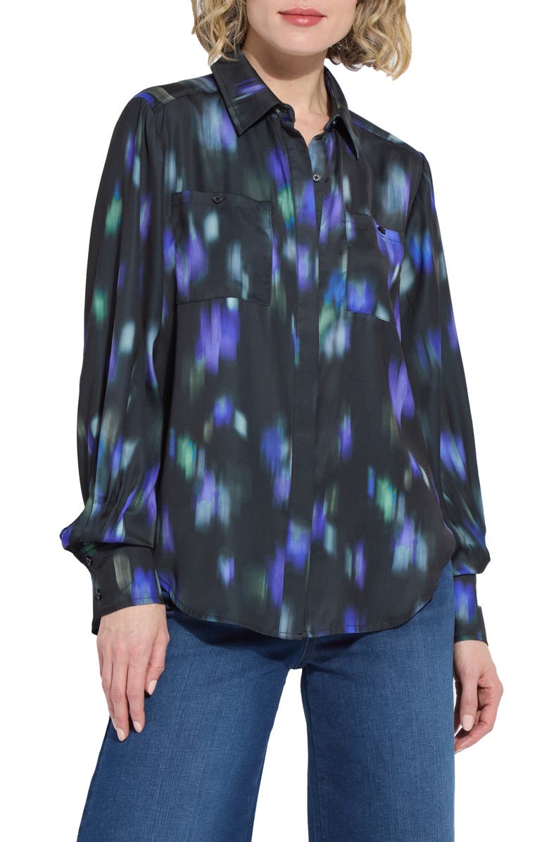 Lysse Aitana Utility Pleat Button-Up Shirt, Main, color, Motion Blur Streak