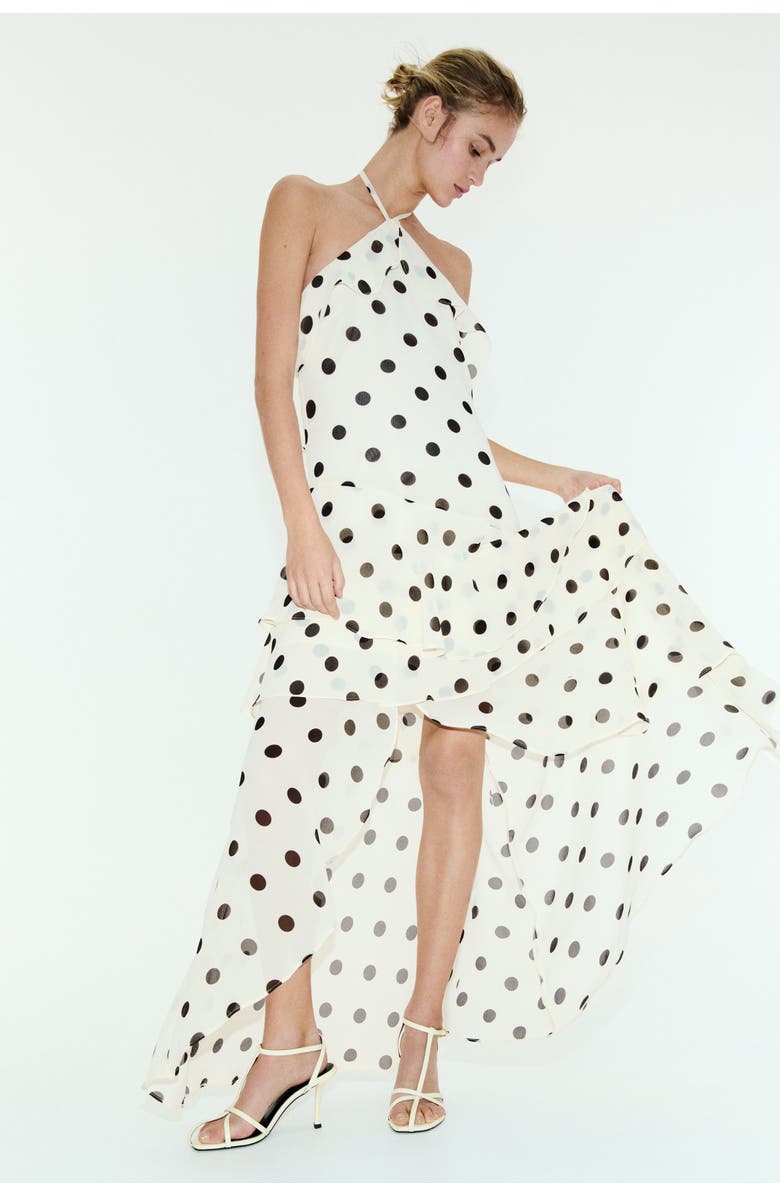 H&M Flounced halterneck dress, Alternate, color, White/Dotted