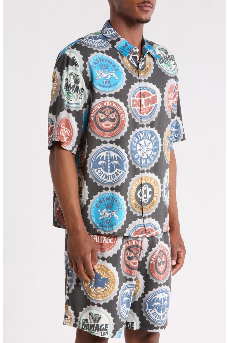 Bottle Cap Button Front Shirt, Alternate, color, BLACK MULTI